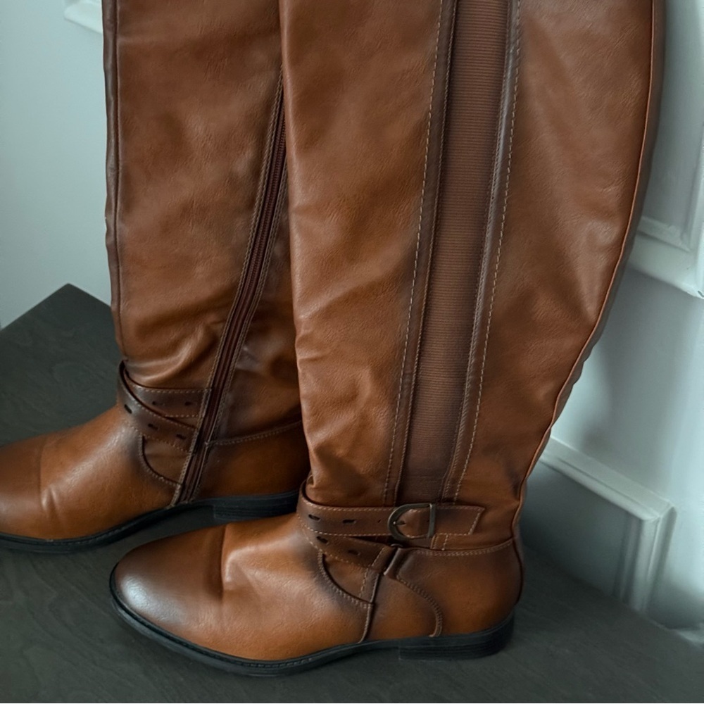 De Blossom Cognac Leather Knee-High Boots Size 9 - Picture 4 of 12